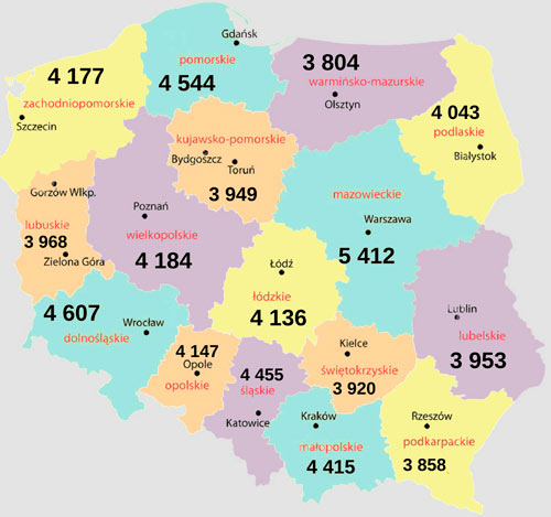 средняя зарплата в  Польше 2018 по регионам