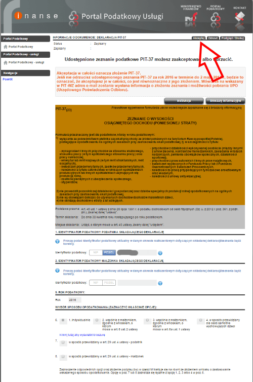 заполненная налоговая декларация PIT 37